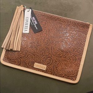 Consuela ‘Sally Anything Goes Pouch’ Tooled Leather, Large Leather Tassel